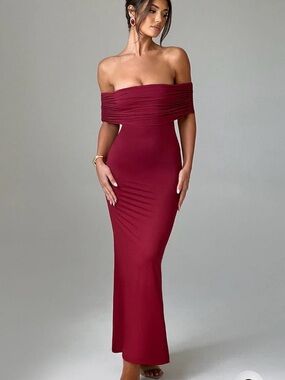 Strapless Burgundy Ruched Maxi Dress-Babyboo Fashion- Never worn/NWT